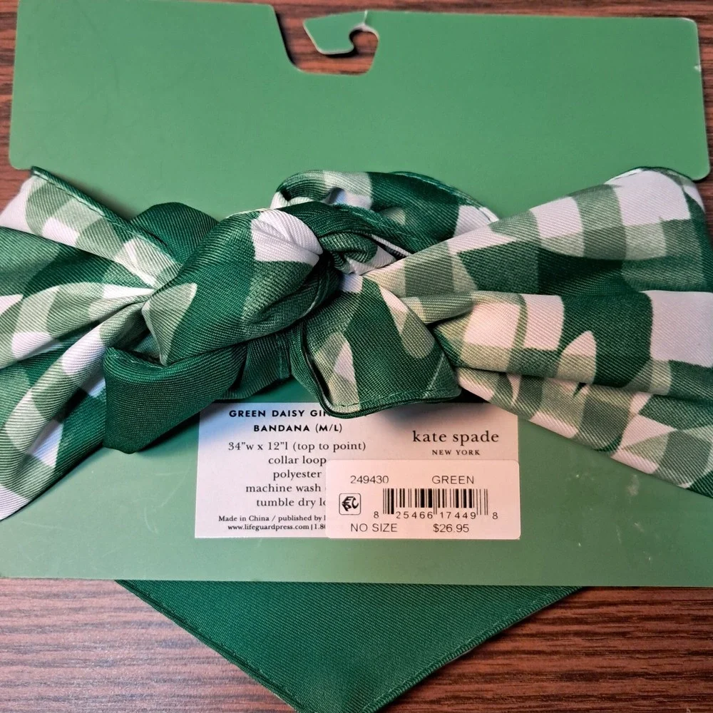 Kate Spade Dog Bandana, Green and‎ White, m/l, 34